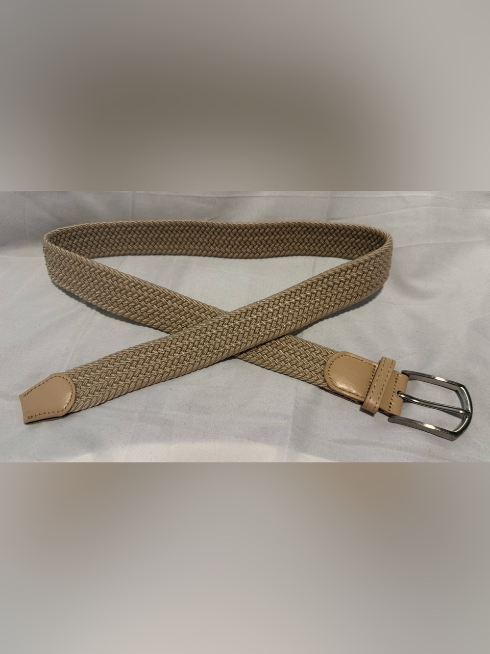 Women’s Woven Elastic Stretch Belt - Size 37-38 -Tan